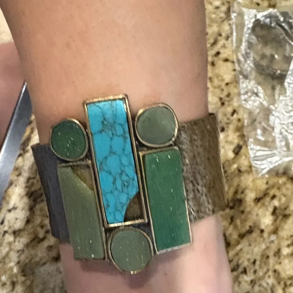 Lucky Brand Gold Cuff with Turquoise and Green Accents